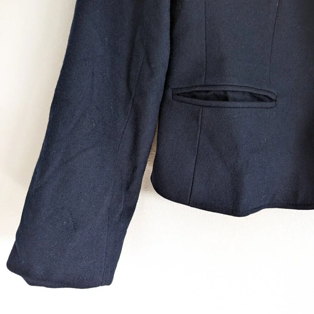 Vintage Larry Levine Crop Navy Blue Tailored Fitted Blazer, One Button Jacket